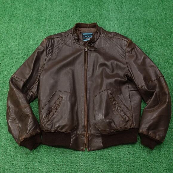 Vintage Cooper Leather Jacket Mens 42 X Tall Brown Bomber Flight Made USA 80s - Picture 1 of 16